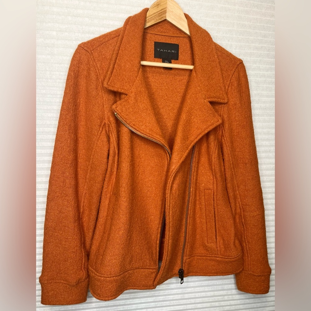 TAHARI Wool Blend Rust Orange Motorcycle Moto Jacket Size Medium